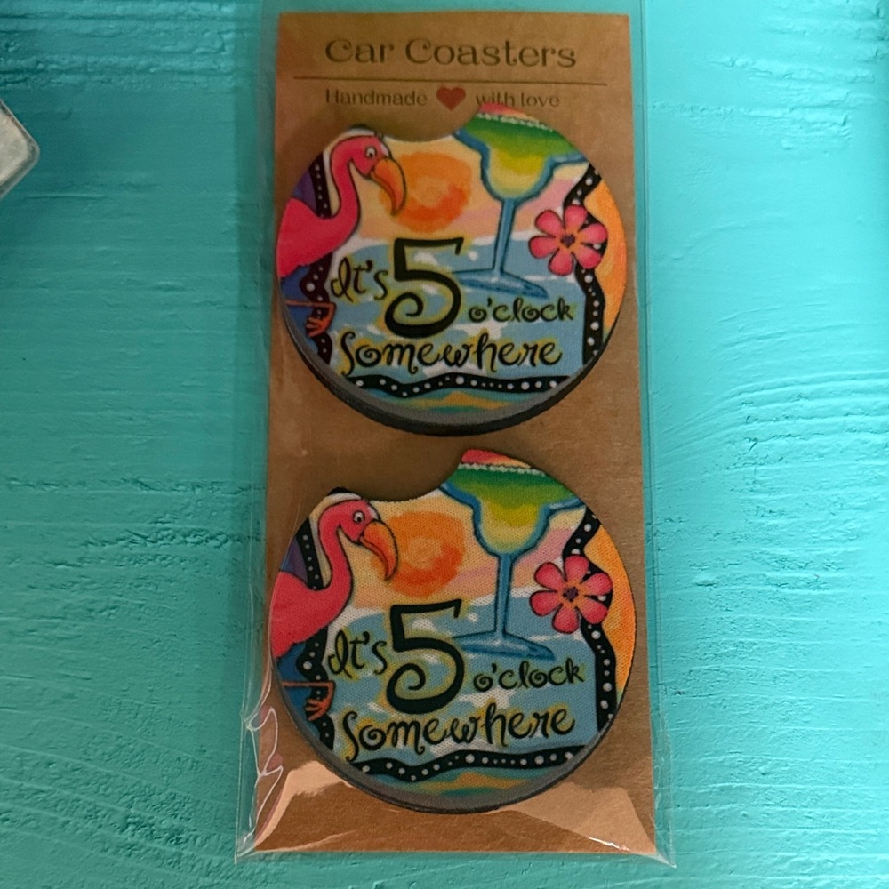 It’s Five O’clock Somewhere Car Coaster set!